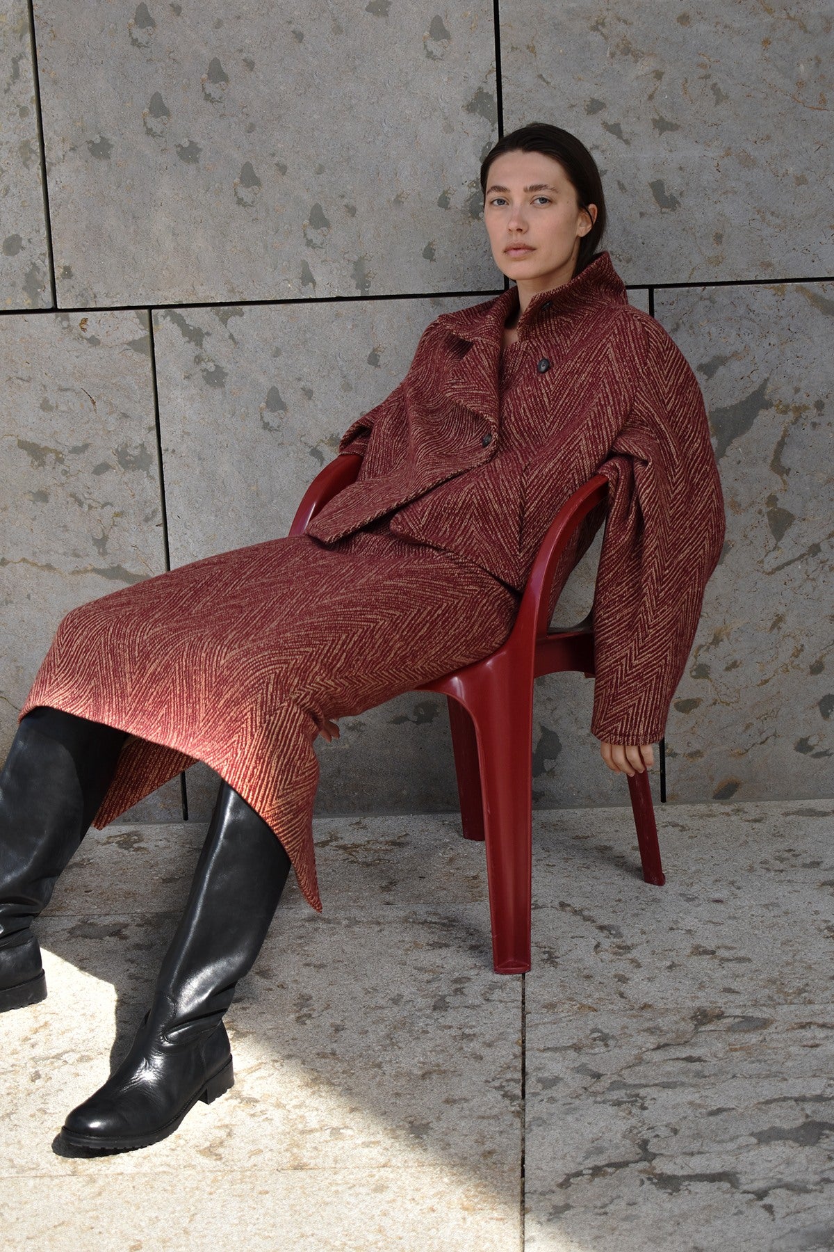 Herringbone jacket - Lunna I Burgundy combo