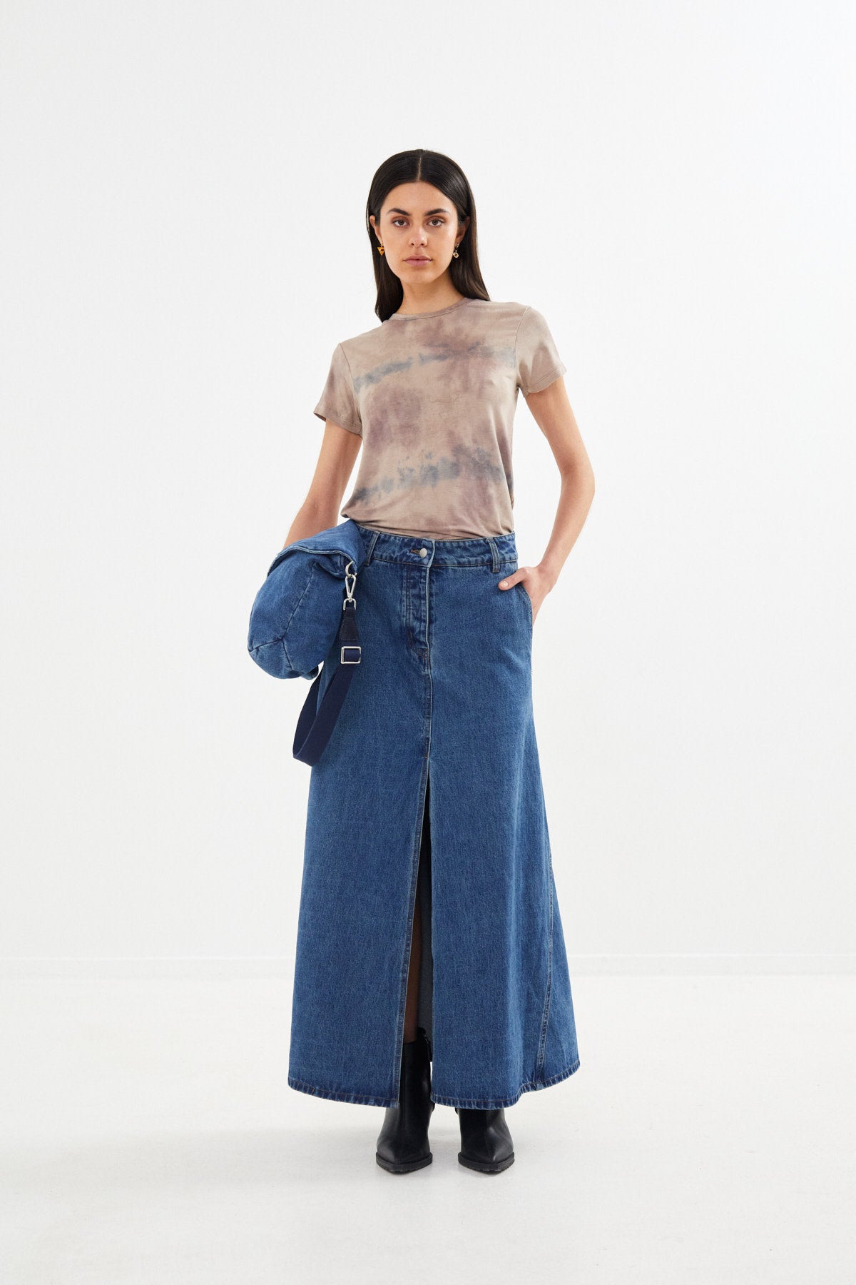 Denim panelled skirt - Henrike I Washed indigo