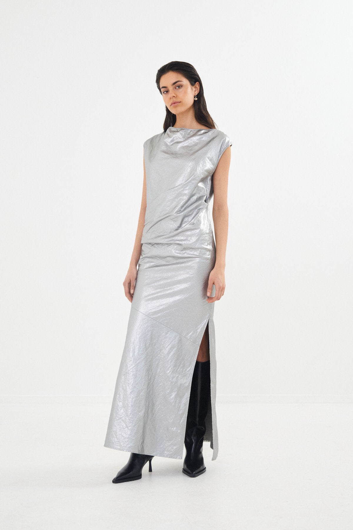 Antique silver draped dress - Jamal I Antique silver