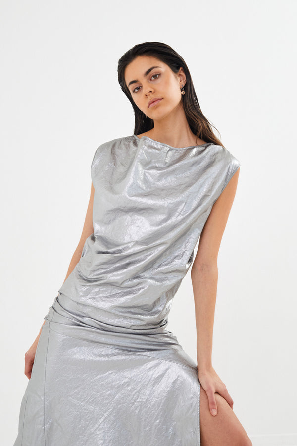 Antique silver draped dress - Jamal I Antique silver