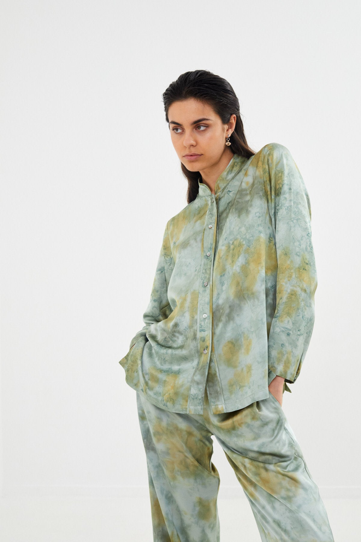 Mixture wide leg pants - Alisa I Seaweed combo