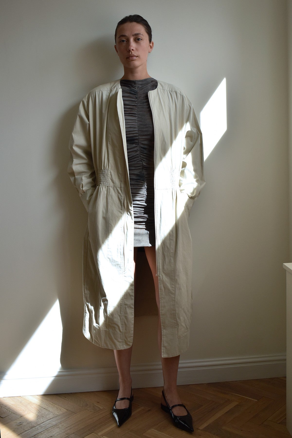 Mixture gather short dress - Isi I Asphalt combo