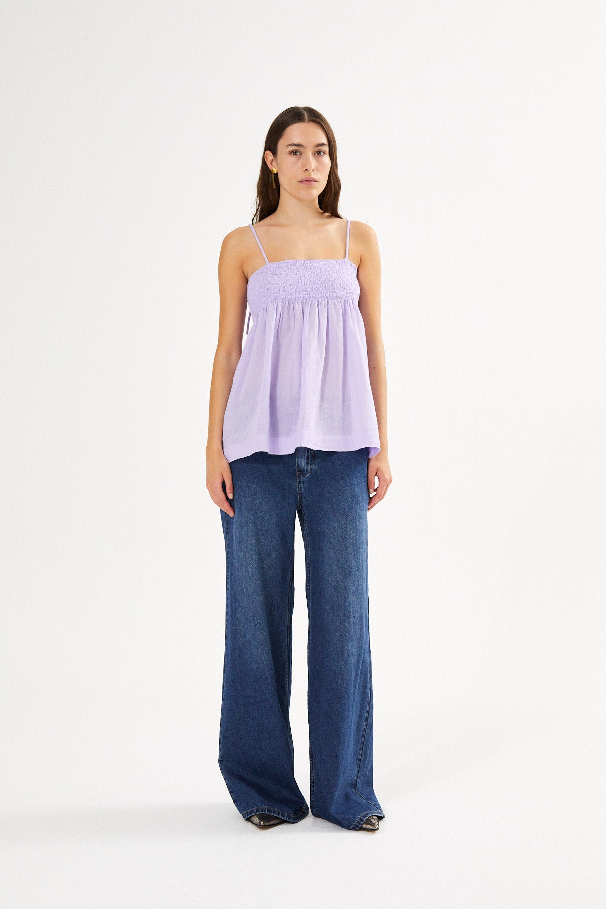 Cotton smock string top - Dot I Violet