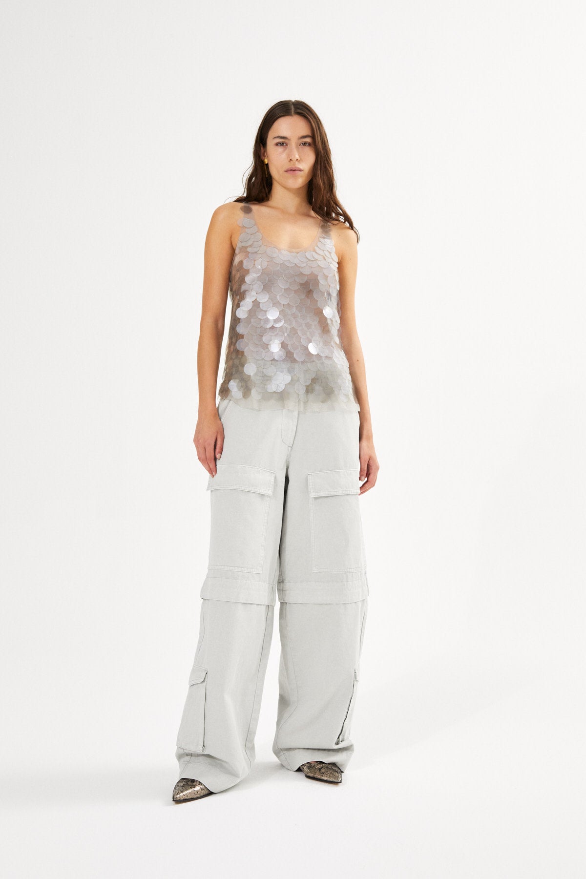 Canvas light cargo pants - Pammi I Grey cloud