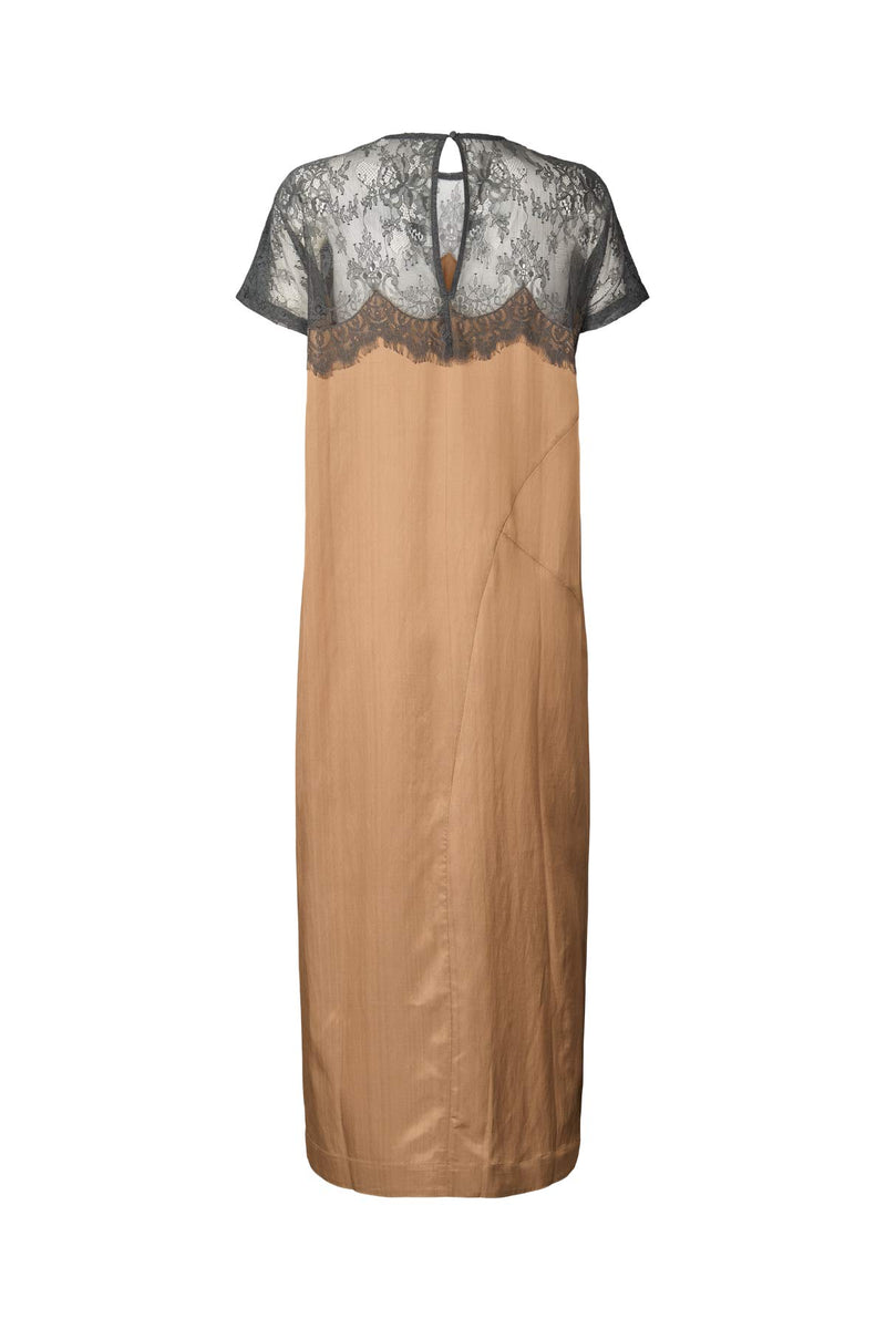 Sheer lace t-shirt dress - Botilla I Tobacco combo