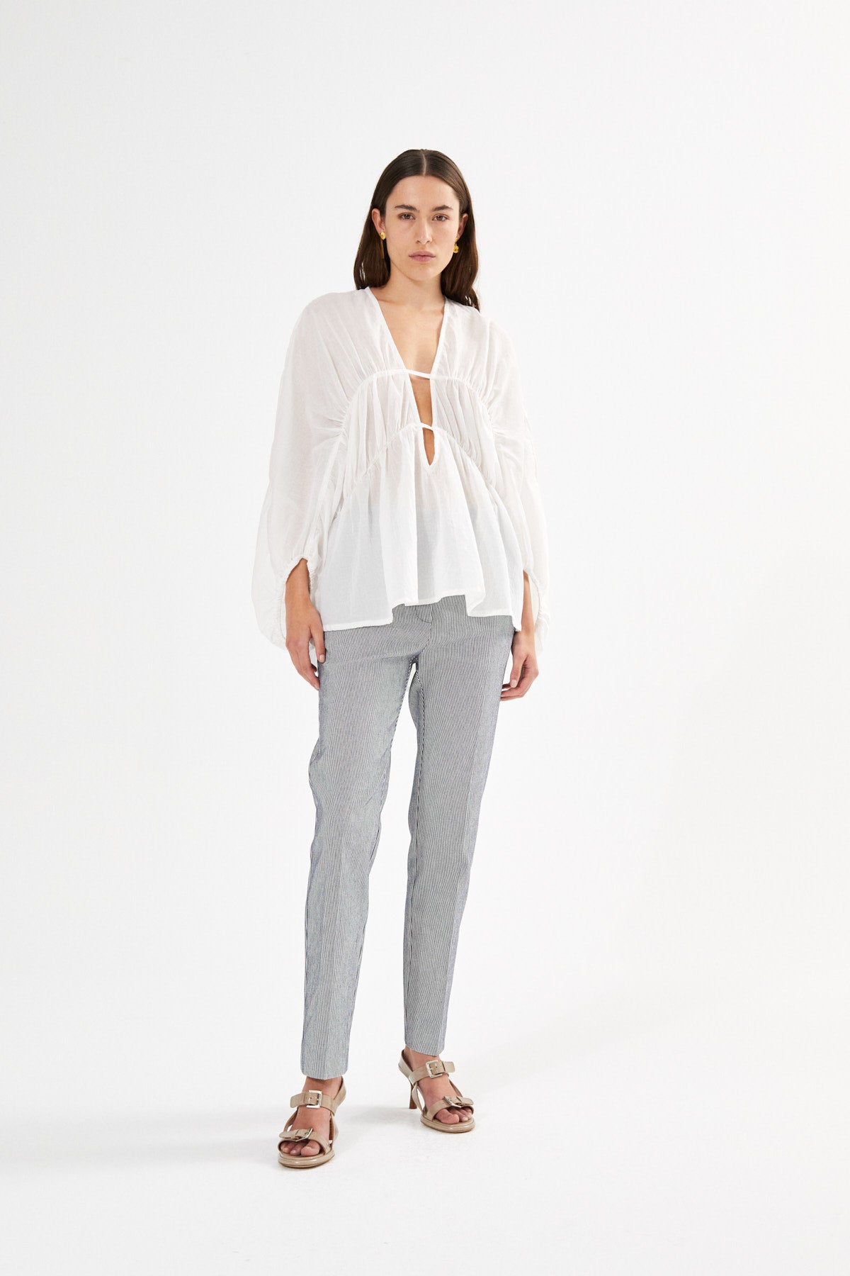 Cotton voile deep V-neck top - Corrie I White
