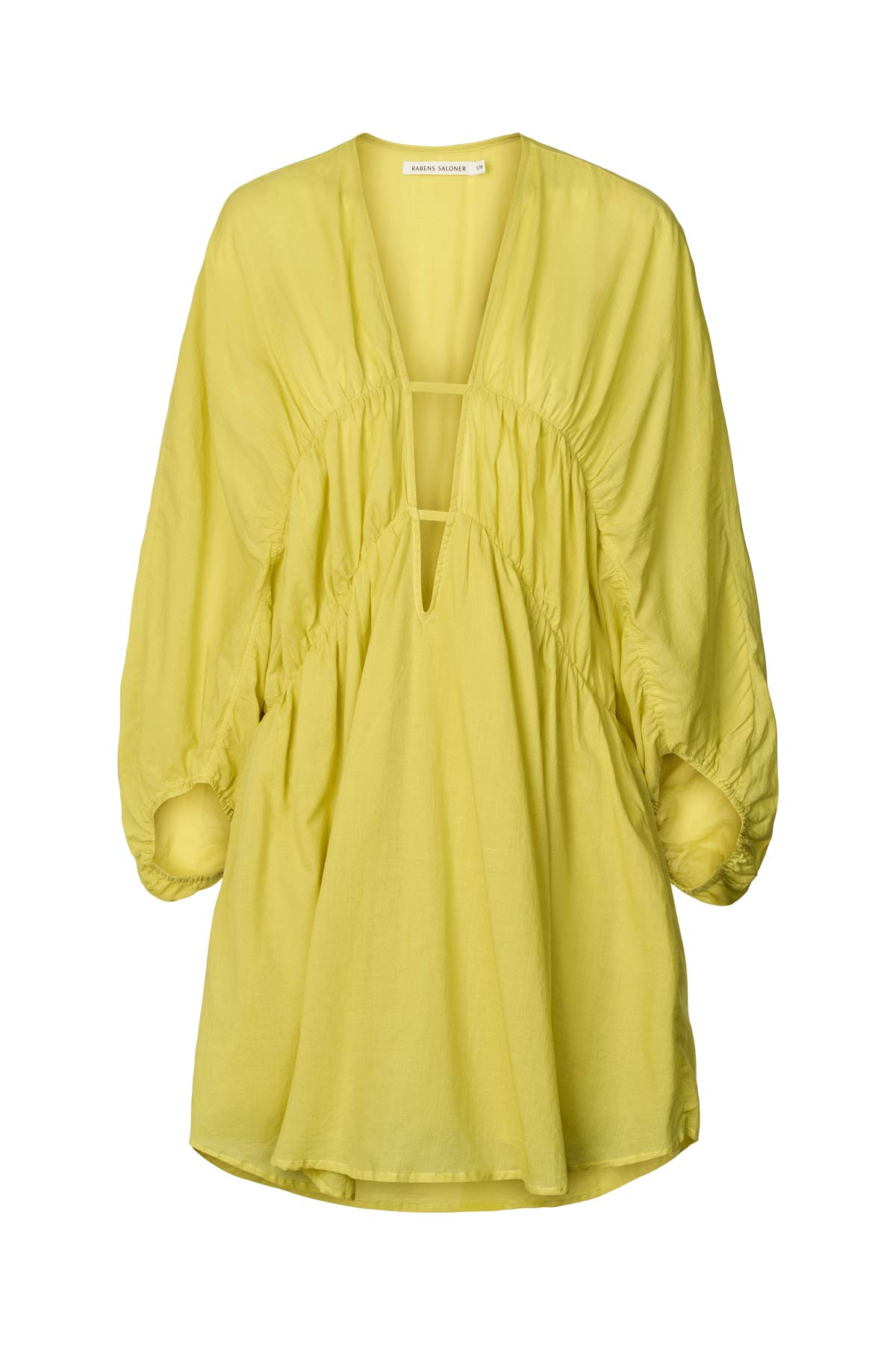 Cotton voile deep V-neck dress - Corrina I Acid yellow
