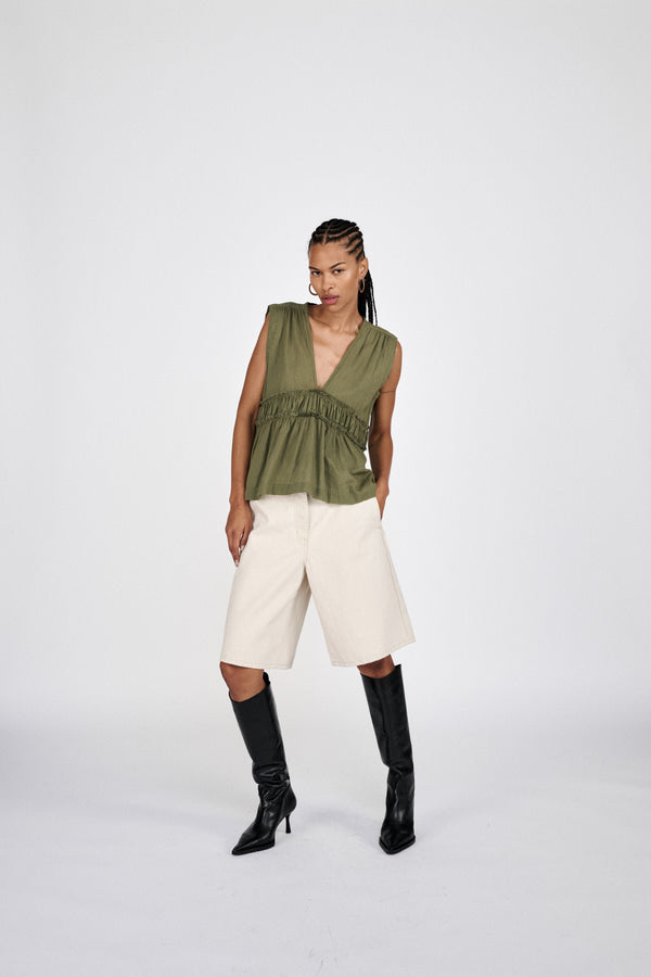 Raha - Denim ecru wide shorts I Ecru
