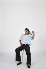 Lotte - Reverse stripe elasticated top I Blue pyjama stripe