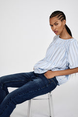 Lotte - Reverse stripe elasticated top I Blue pyjama stripe