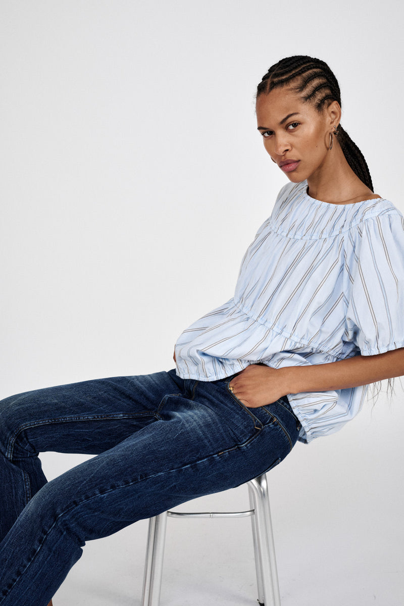 Lotte - Reverse stripe elasticated top I Blue pyjama stripe