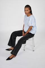 Lotte - Reverse stripe elasticated top I Blue pyjama stripe