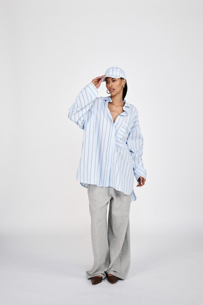 Bobbies - Reverse stripe oversized shirt I Blue pyjama stripe