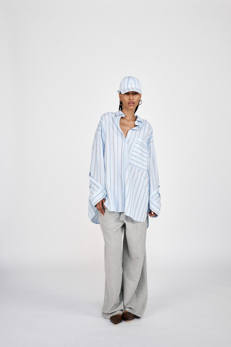 Bobbies - Reverse stripe oversized shirt I Blue pyjama stripe