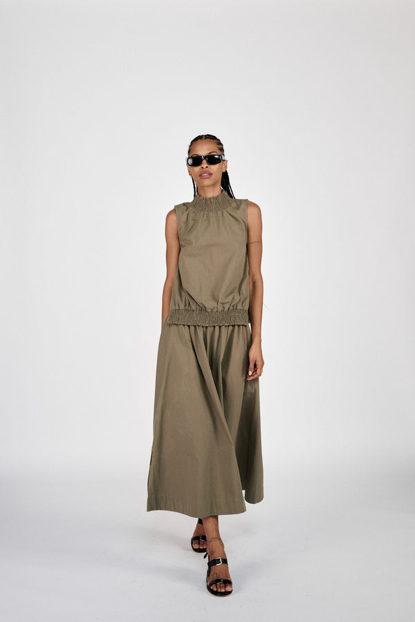 Guri - Poplin heavy full skirt I Dry bark
