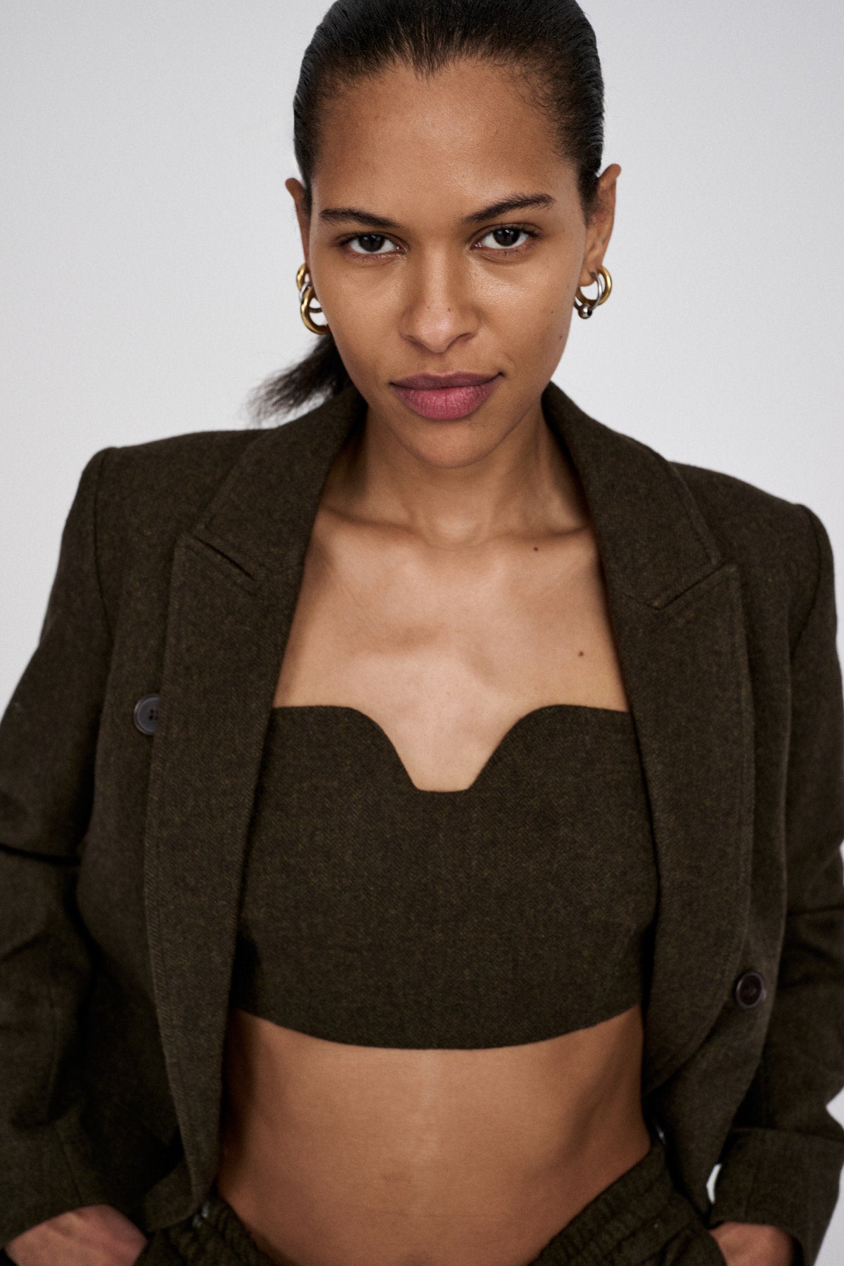 Luh - Mini herringbone bandeau top I Dark brown