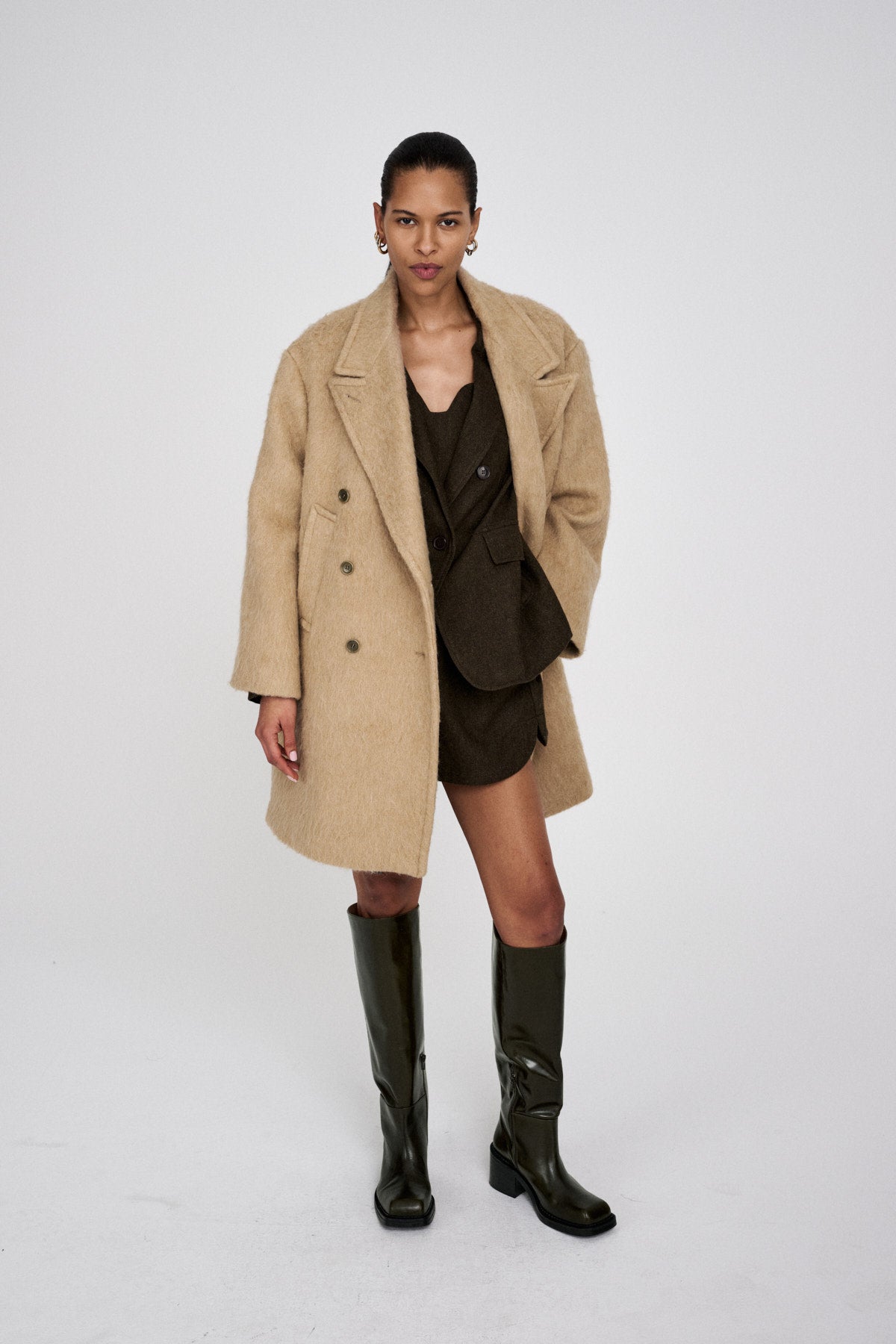 Leanna - Fuzzy oversized coat I Grey melange