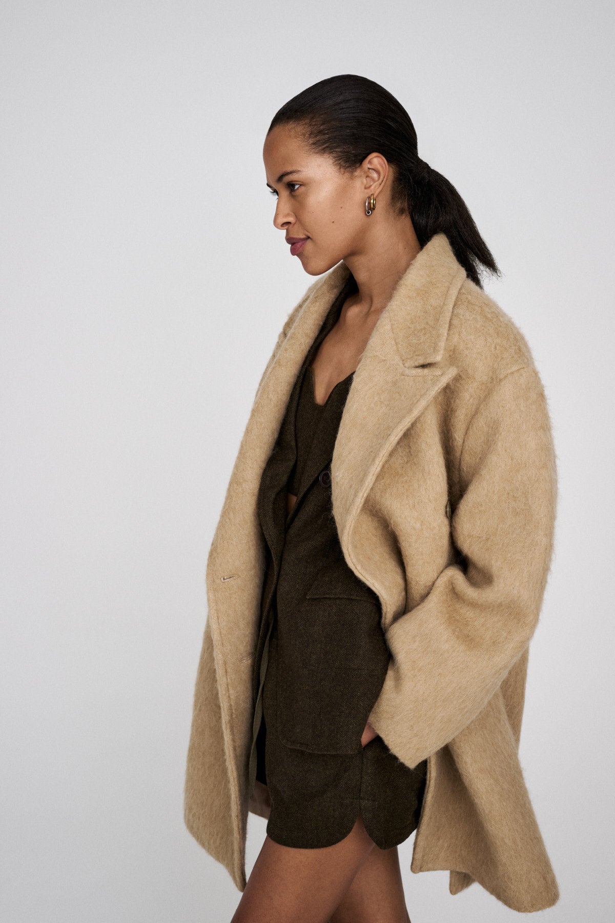 Leanna - Fuzzy oversized coat I Grey melange