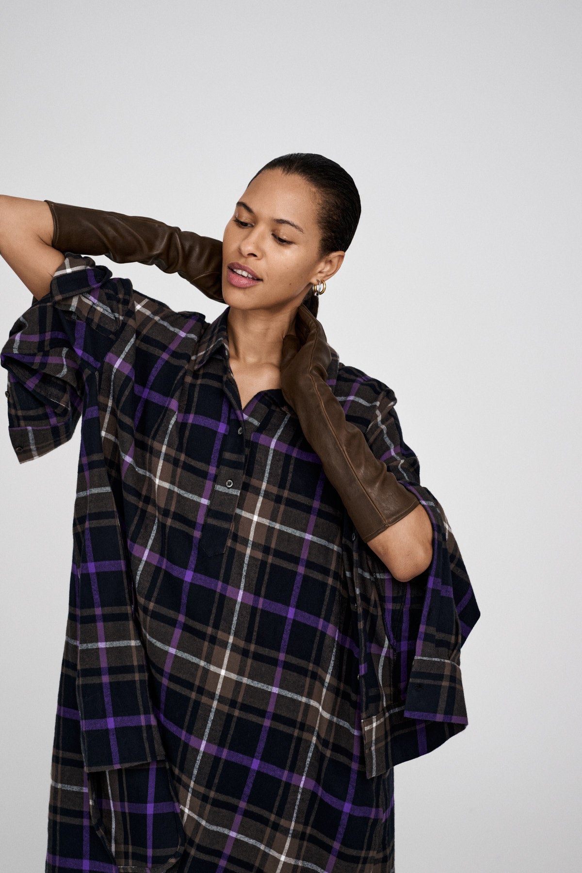 Hardis - Giant check kaftan I Purple check combo