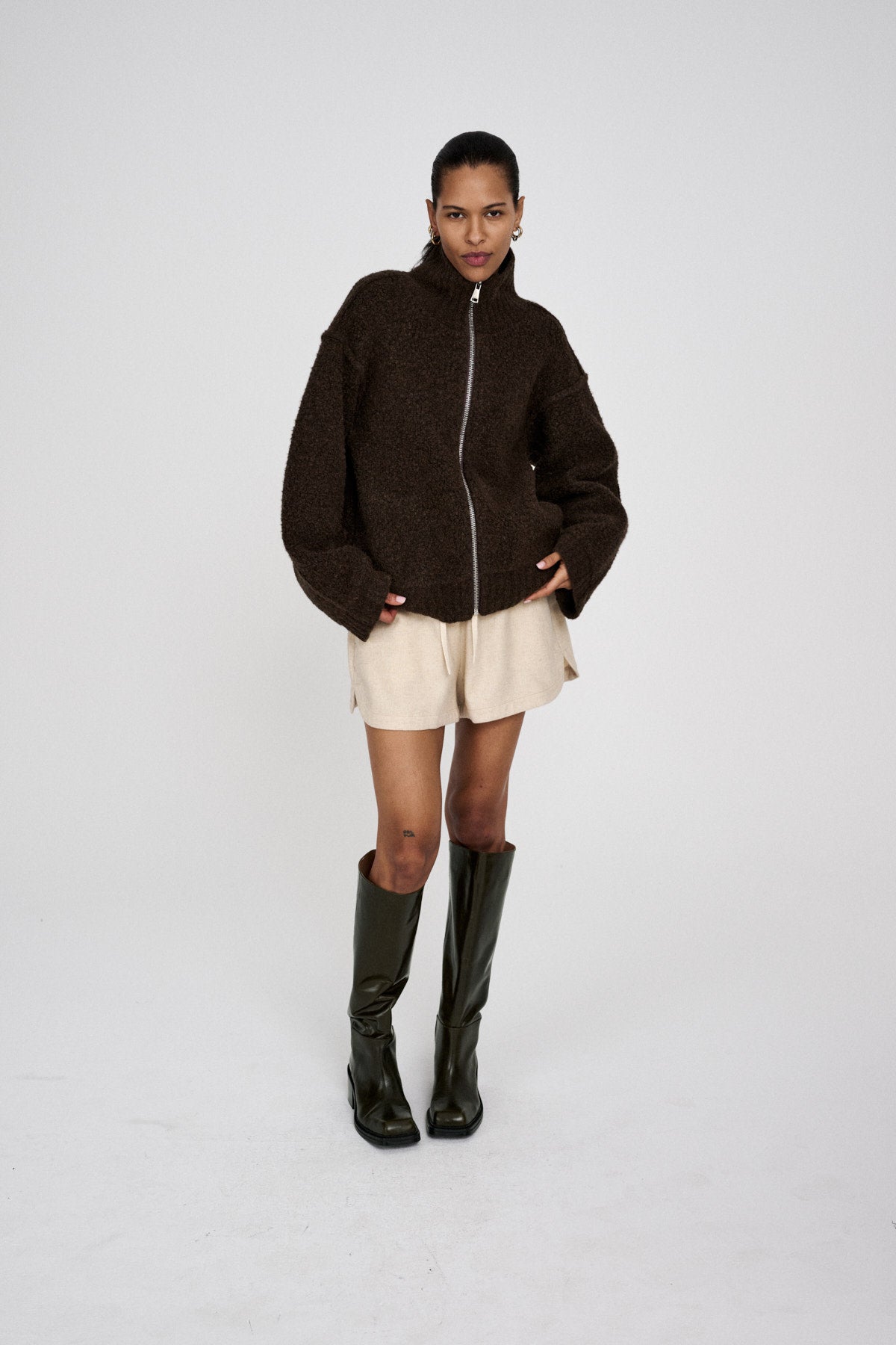 Sigal - Sheep knit high collar jacket I Grey melange