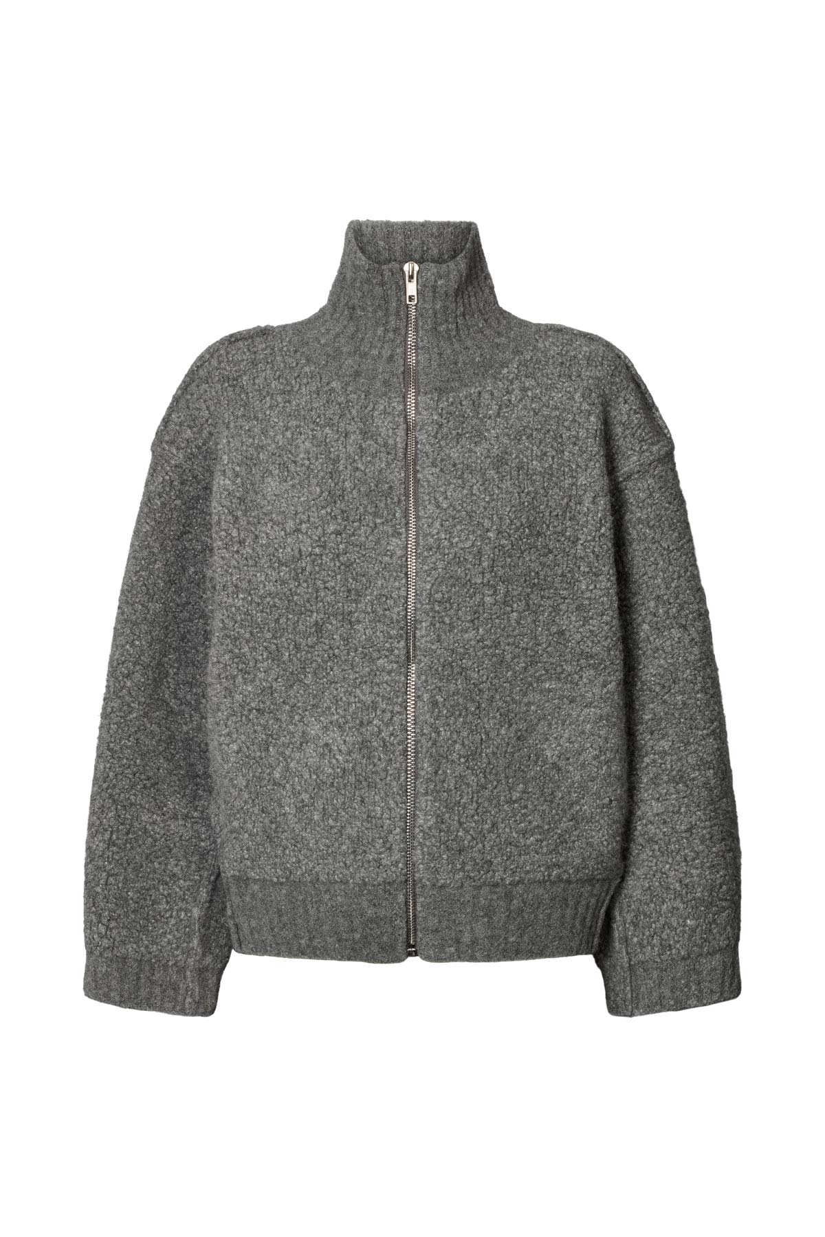 Sigal - Sheep knit high collar jacket I Grey melange