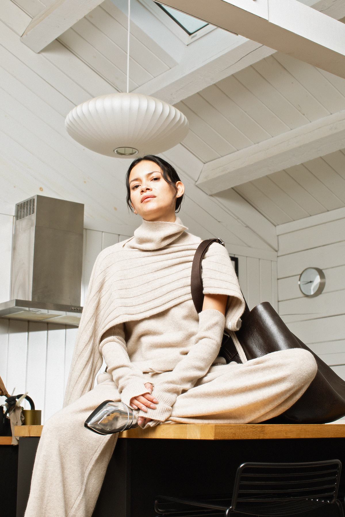 Emillia - Pure wool split scarf I Oatmeal
