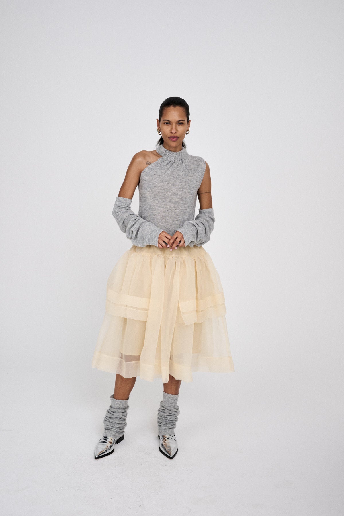 Seia - Waffled knit leg warmers I Grey melange