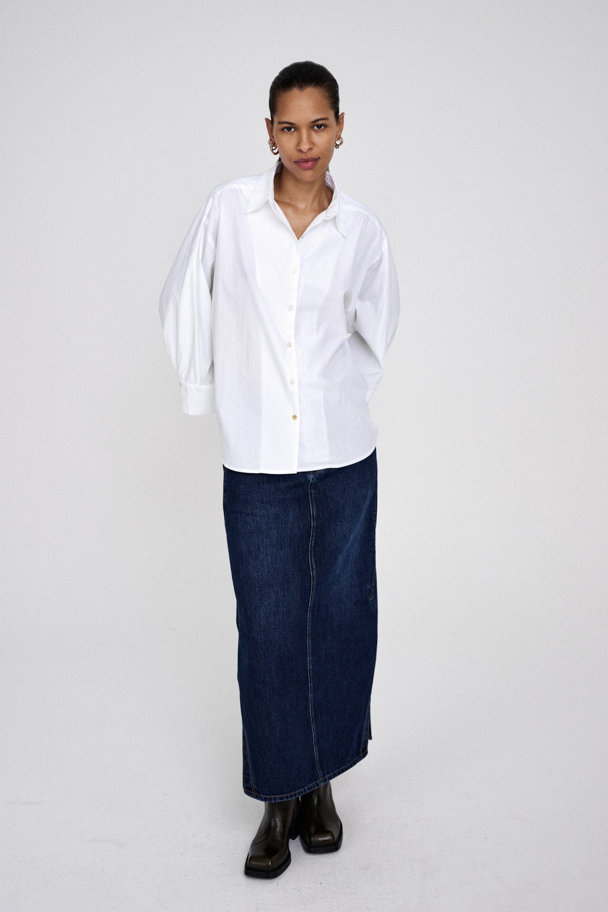 Chloe - Poplin full shirt I Dark brown