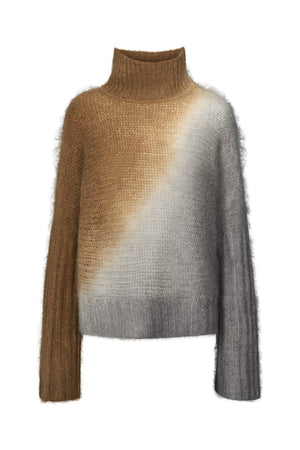 Hiam - Cross dye funnel neck sweater I Dark toffee grey combo