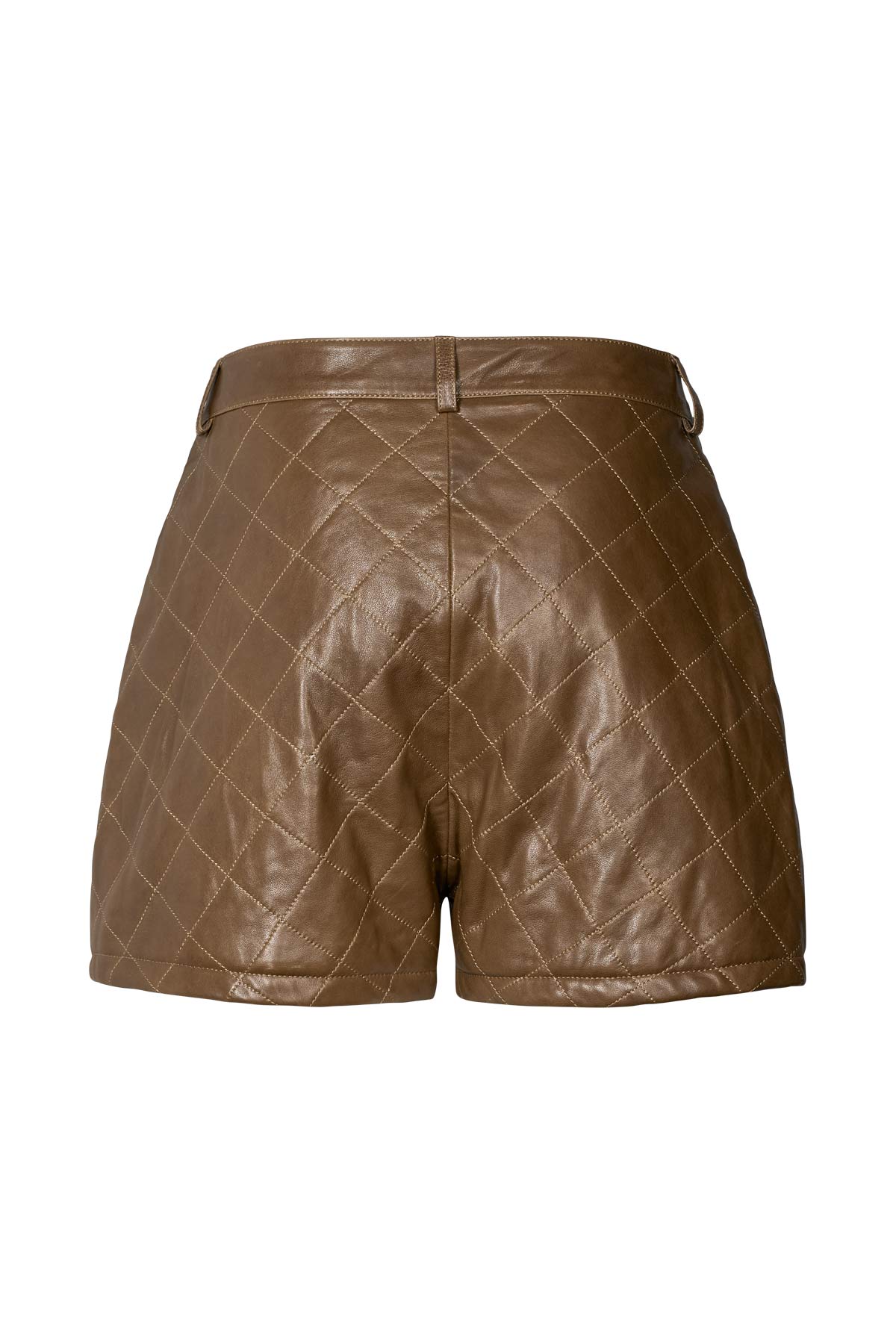 Bet - Quilted leather shorts I Olive