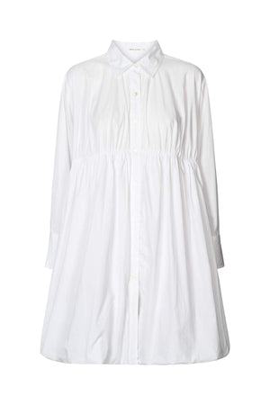 Sophia - Poplin puffed hem shirt dress I White