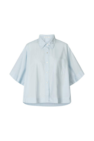Berte - Poplin curved hem shirt I Light blue