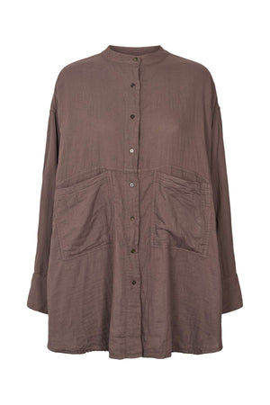 Sonja - Cotton double oversized shirt I Brown