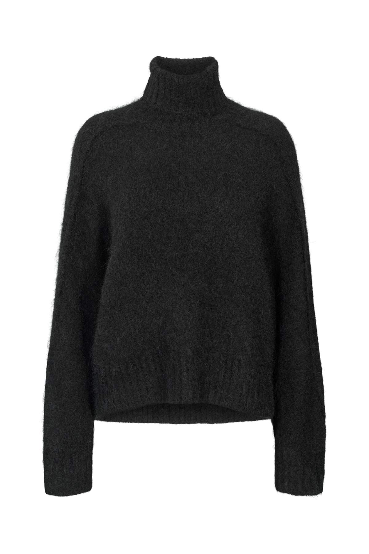 Mabeka - Fluffy knit funnel-neck sweater I Black